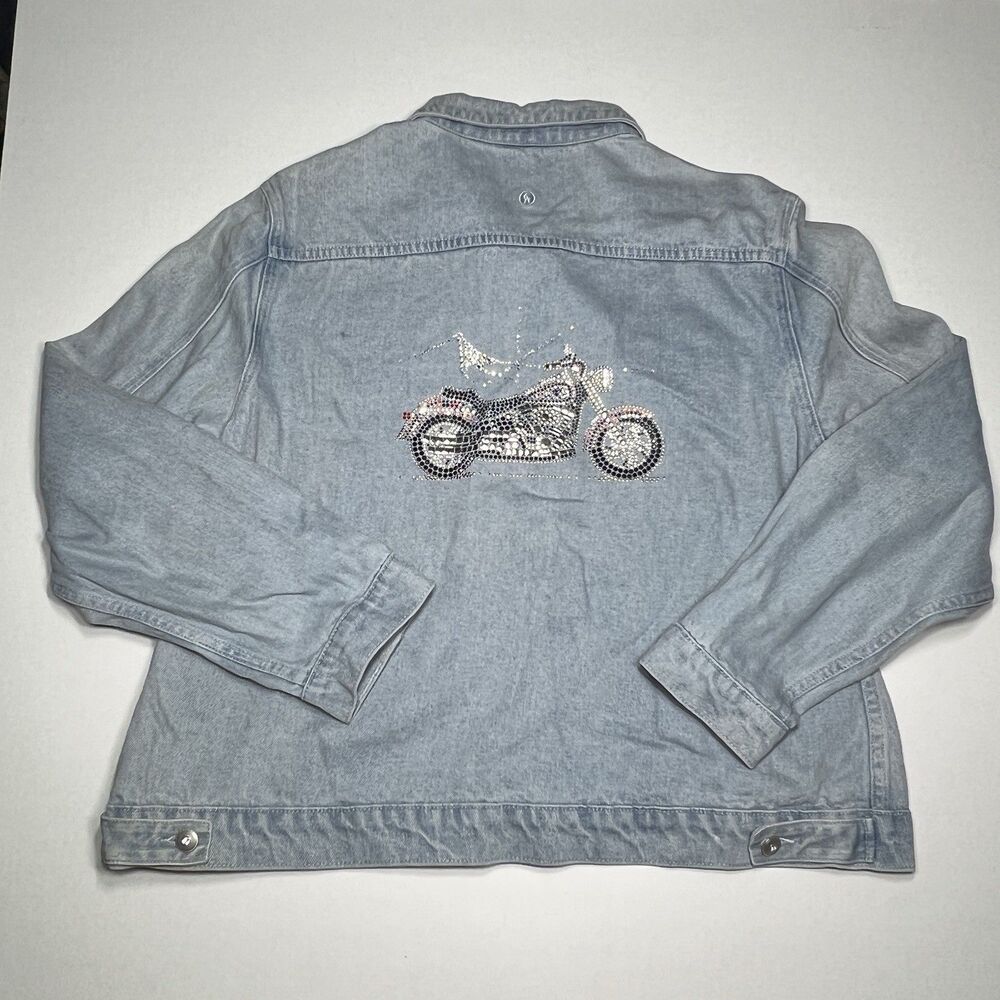 Vintage 90's Y2K Christine Alexander Denim Bling Jacket Women's 2XL Light Wash - Picture 8 of 11